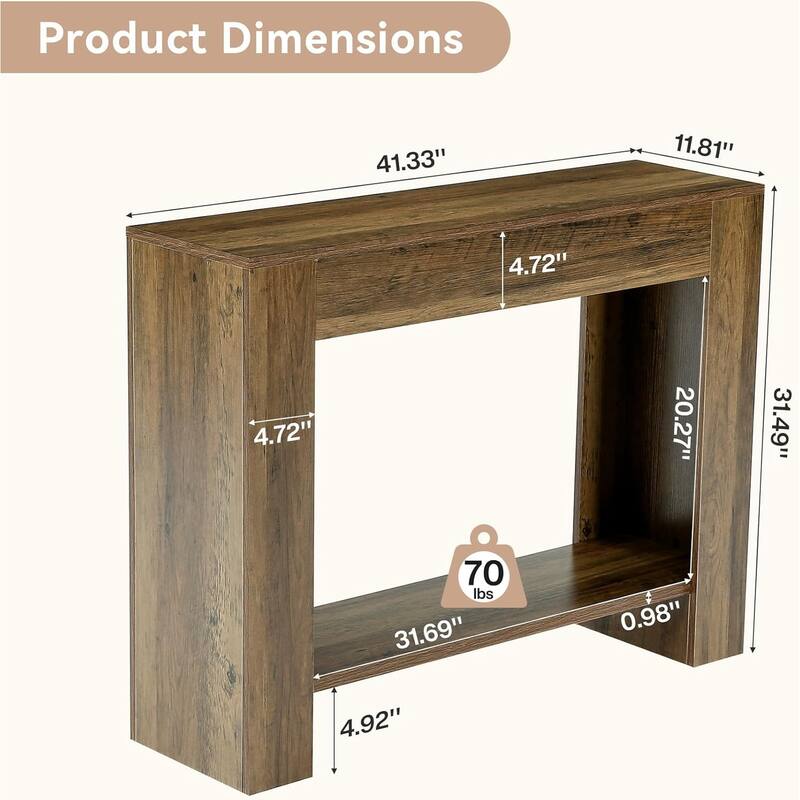 41.3-Inch Farmhouse Console Table, 2-Tier Entryway Table with Storage for Living Room, Hallway, Foyer