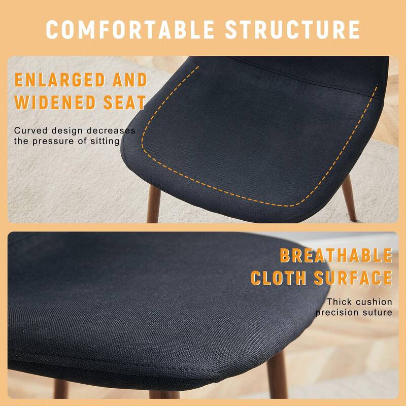 Luxury Simple Chair - Set of 4 BLACK Linen-Cotton Material High Resilience Dining Chair with Metal Walnut Color Leg.Inte
