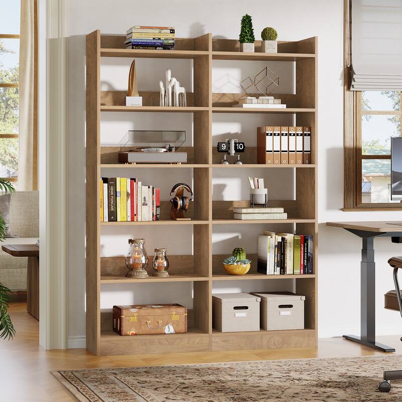 6-Tier Tall Bookshelf, 70.87'' Farmhouse Double Wide Bookshelves