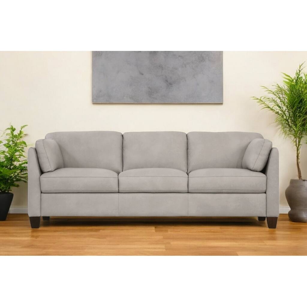 HomeRoots 81" Light Gray Leather Sofa With Black Legs - 81