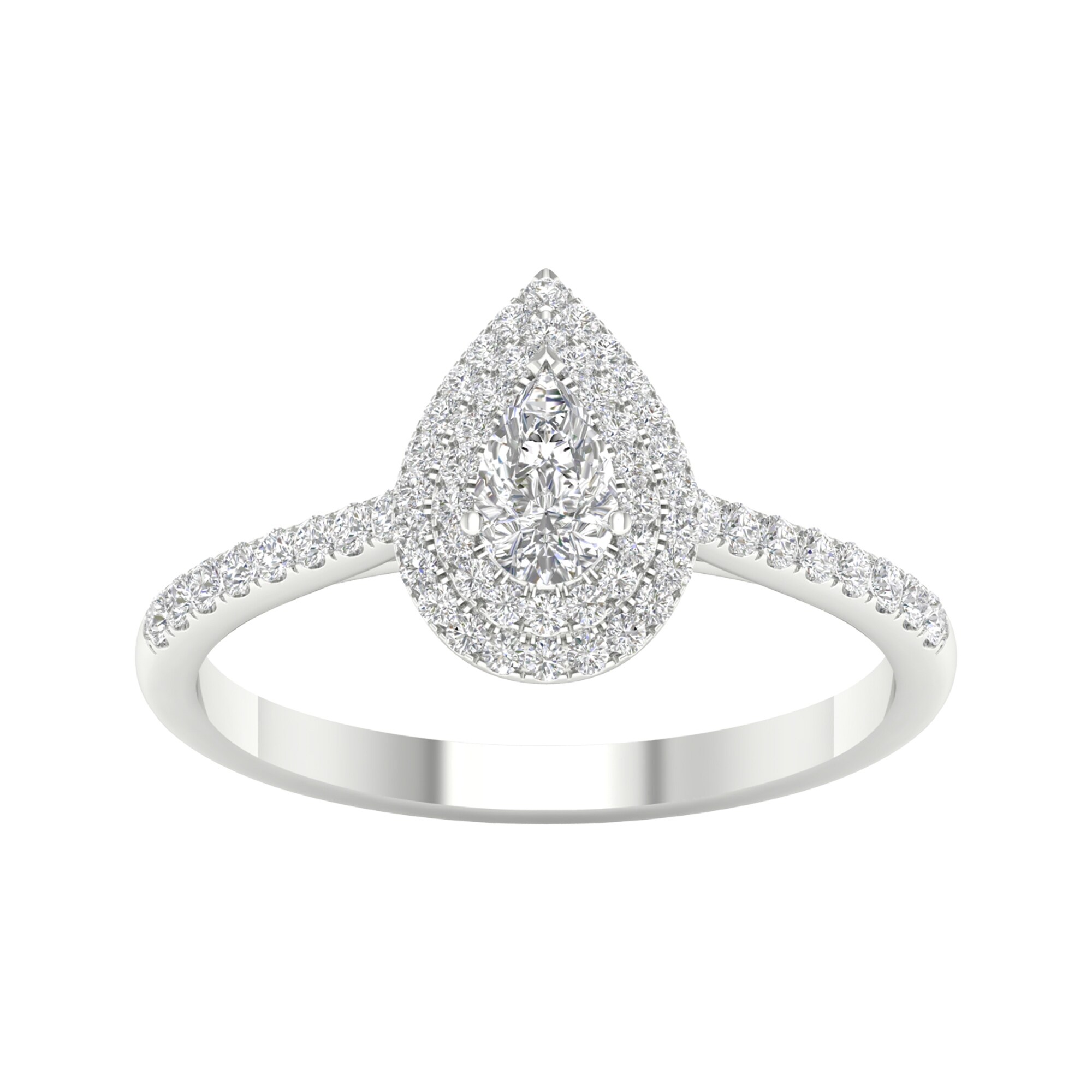 1/2ct TDW Diamond Pear Shape Double Halo Ring in 10k Gold by De Couer