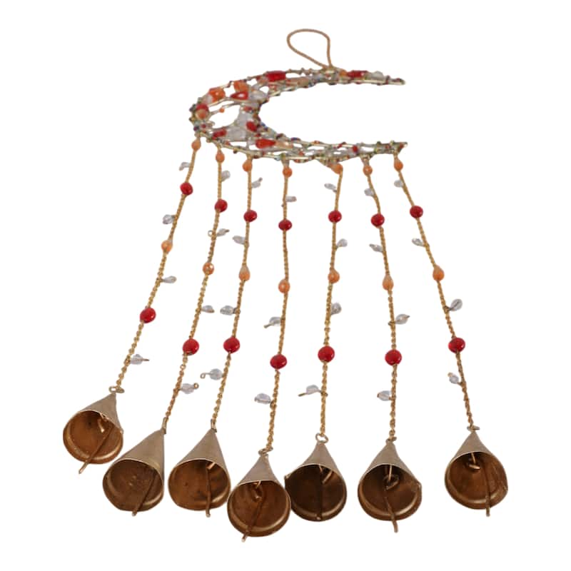 Metal Wind Chime Crescent Moon Design and Beaded Accents - 35" Orange - 8" x 1.25" x 35"