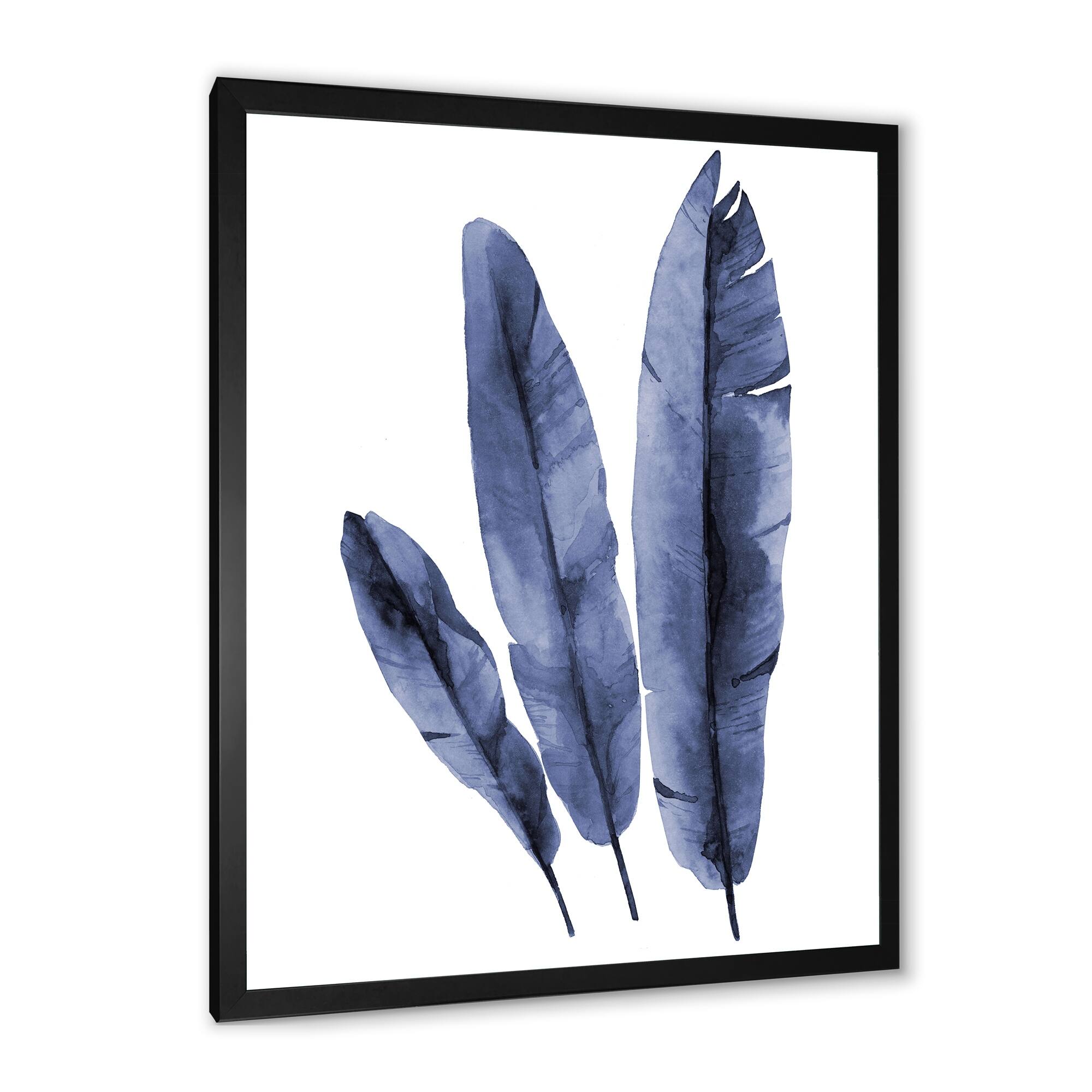 Designart "Navy Blue Tropical Banana Leaves" Tropical Framed Art Print