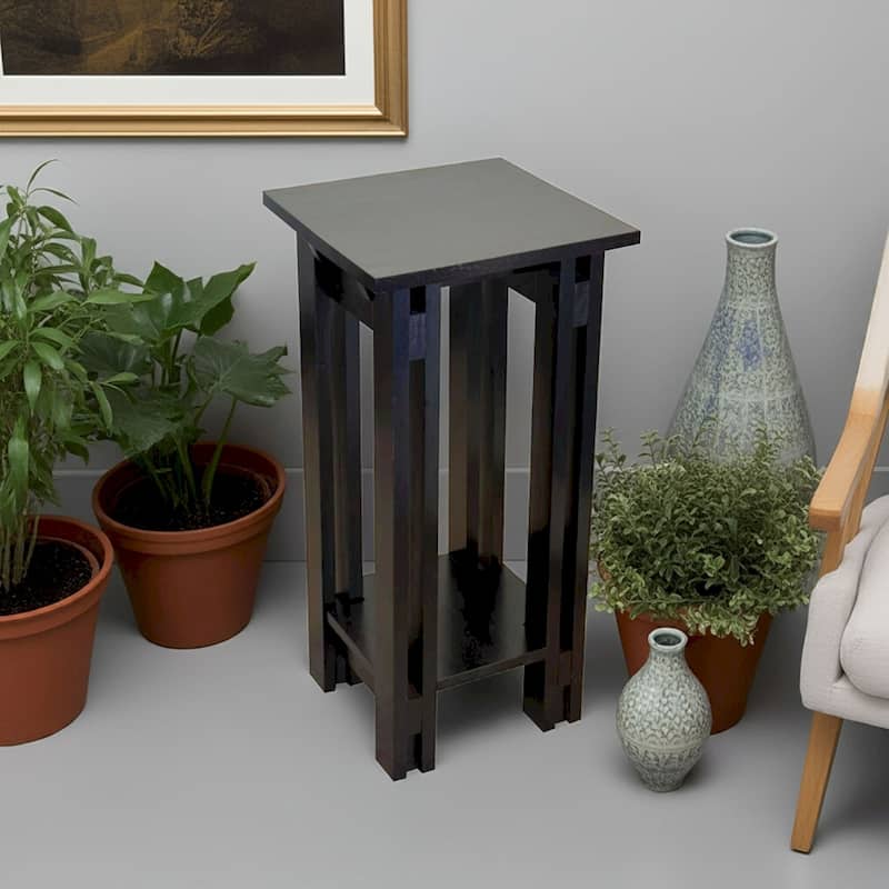 Acacia Wood Architectural Plant Stand with Shelf