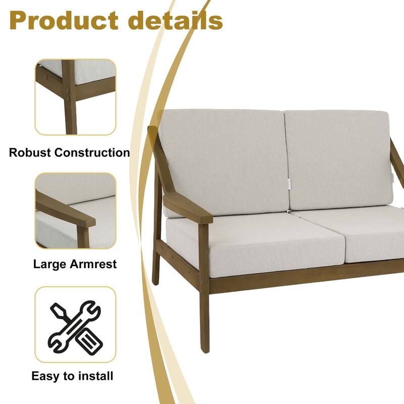 Outdoor Teak Wood Slat Back Patio Loveseat Sofa