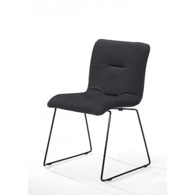 Set of Two Dark Gray Velvet Dining Chairs - Grey and Black