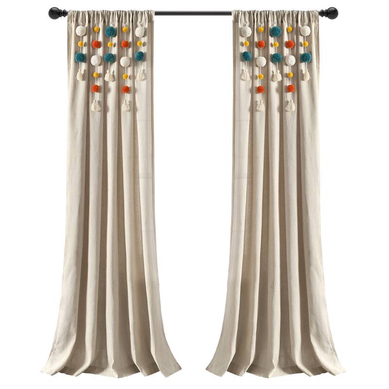 Lush Decor Boho Pom Pom Tassel Linen Window Curtain Panel (Single)