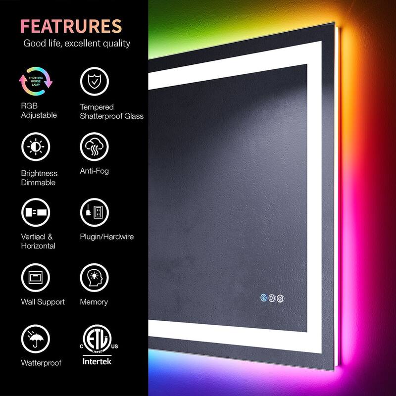 LED & RGB Lighted Anti-Fog Temperd Glass Wall Bathroom Vanity Mirror