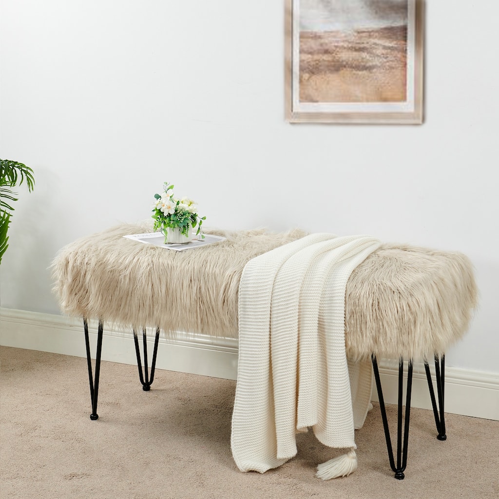 Mongolian Fauxfur Ottoman