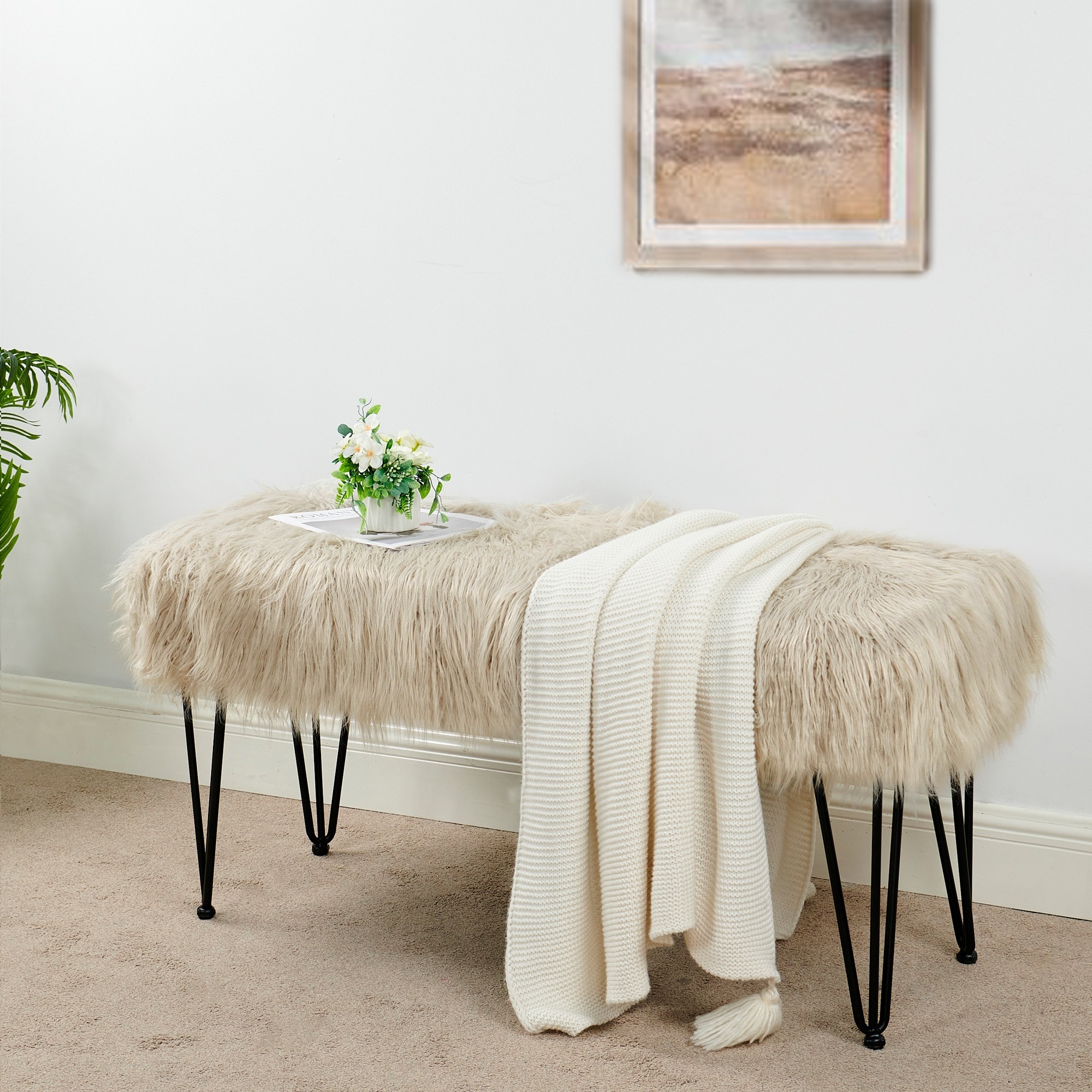 Mongolian Fauxfur Ottoman