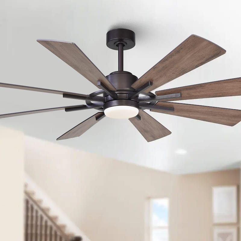 Parrot Uncle 60" Farmhouse Integrated LED Windmill Ceiling Fan with Light and Remote
