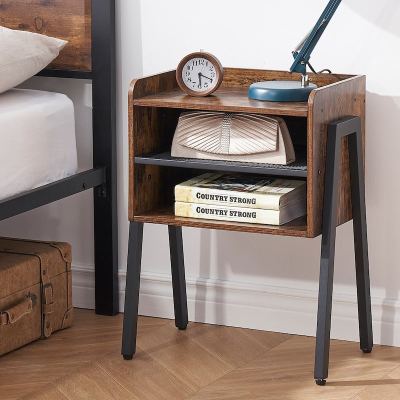 VECELO Industrial 3-pieces Bed and Modern Nightstands Set
