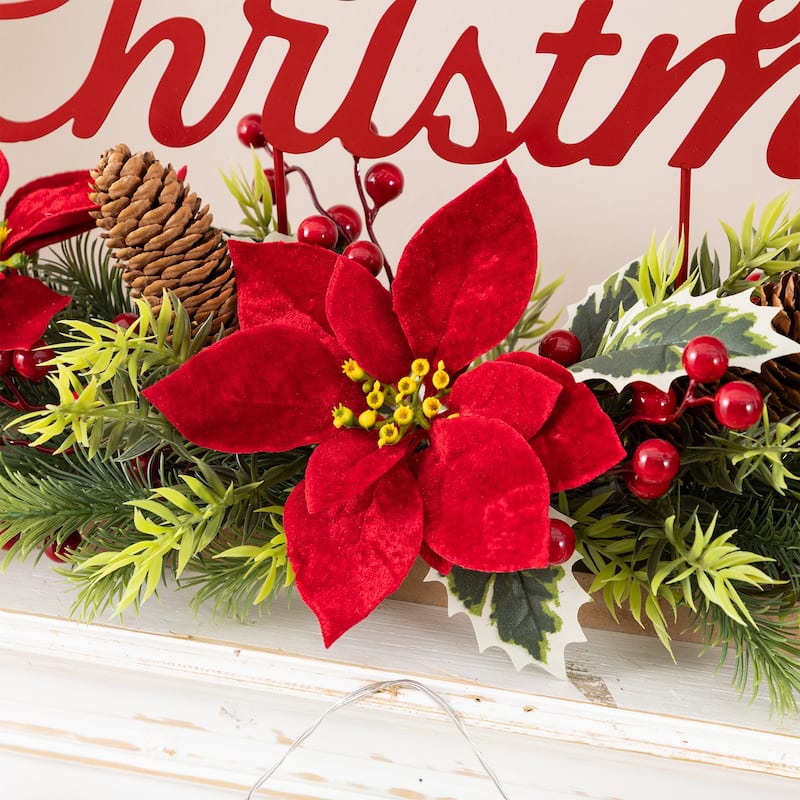 Glitzhome Christmas Red Sleigh Frosted Boot Floral Metal Potted Tree Table Decor