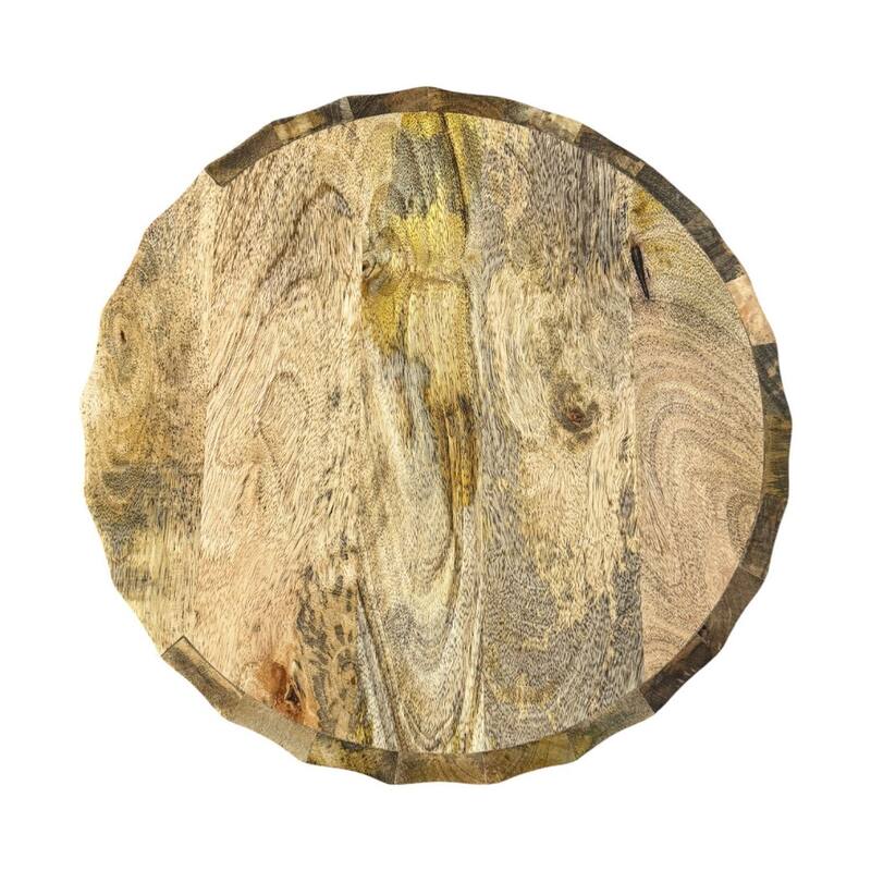 Harrison Vertical Groove Round Scallop Accent Table with 2 Drawers - Solid Wood Rustic Storage Table
