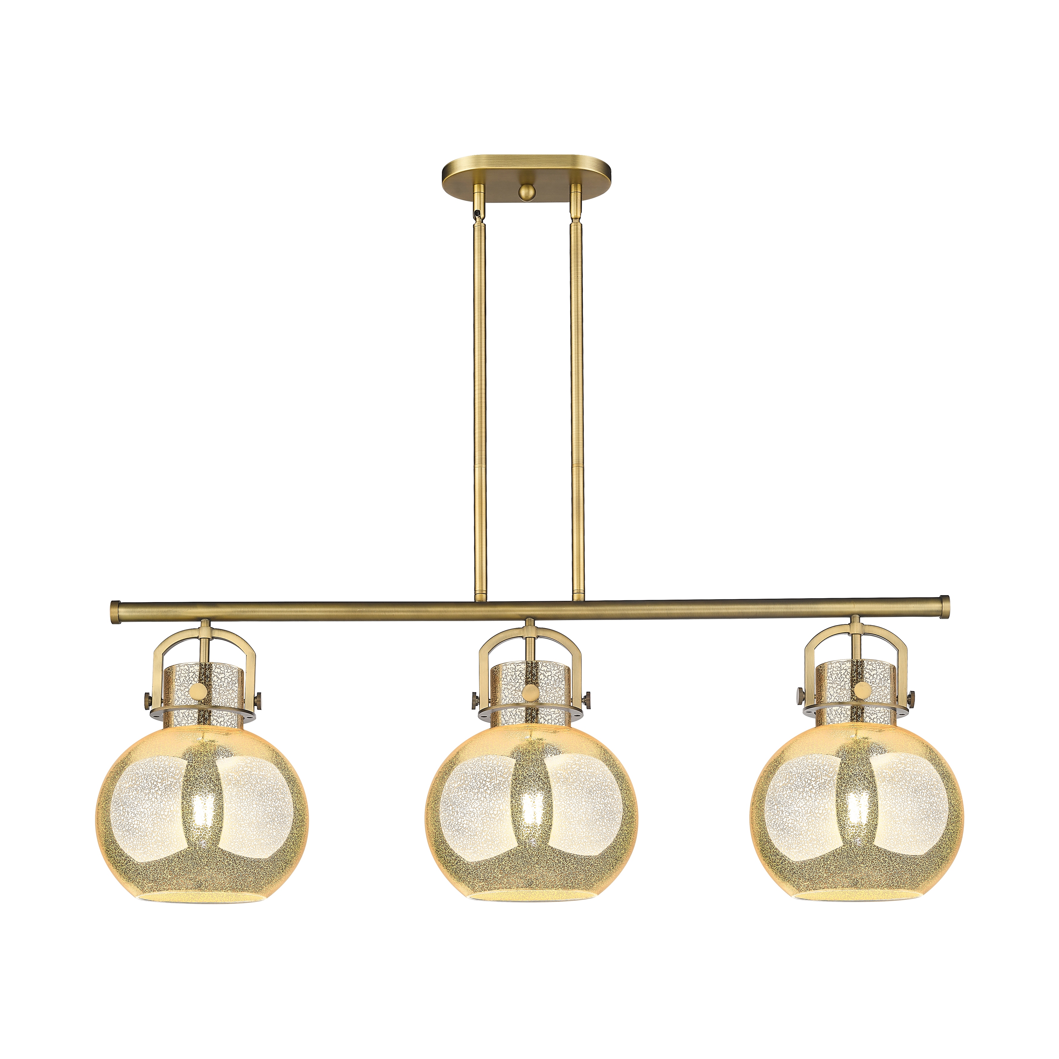 Innovations Lighting Urban Downtown - Newton Sphere - 3 Light 42" Stem Hung Arched-Frame Island Light - Brushed Brass