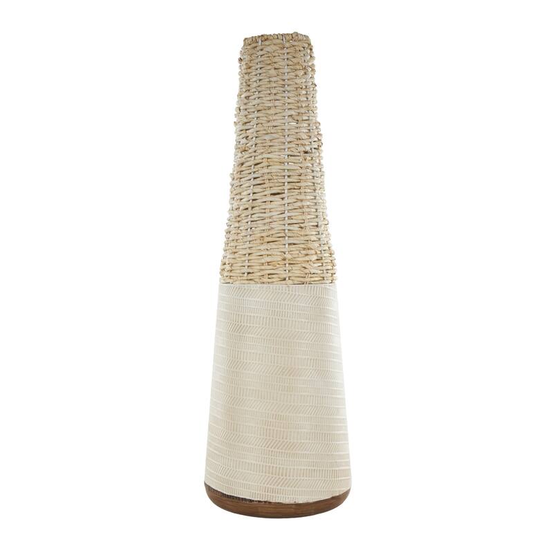 Rattan Geometric Handmade Woven Decorative Vase with Beige Metal Base - Light Brown - Roche River Decor