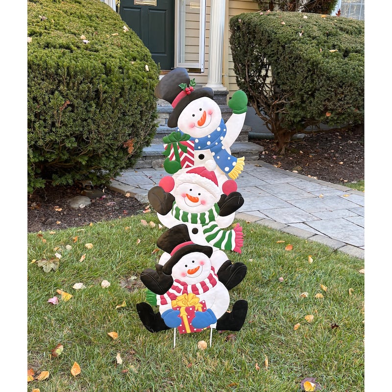 49" Metal Stacked Snowman Garden Stake - Multicolor