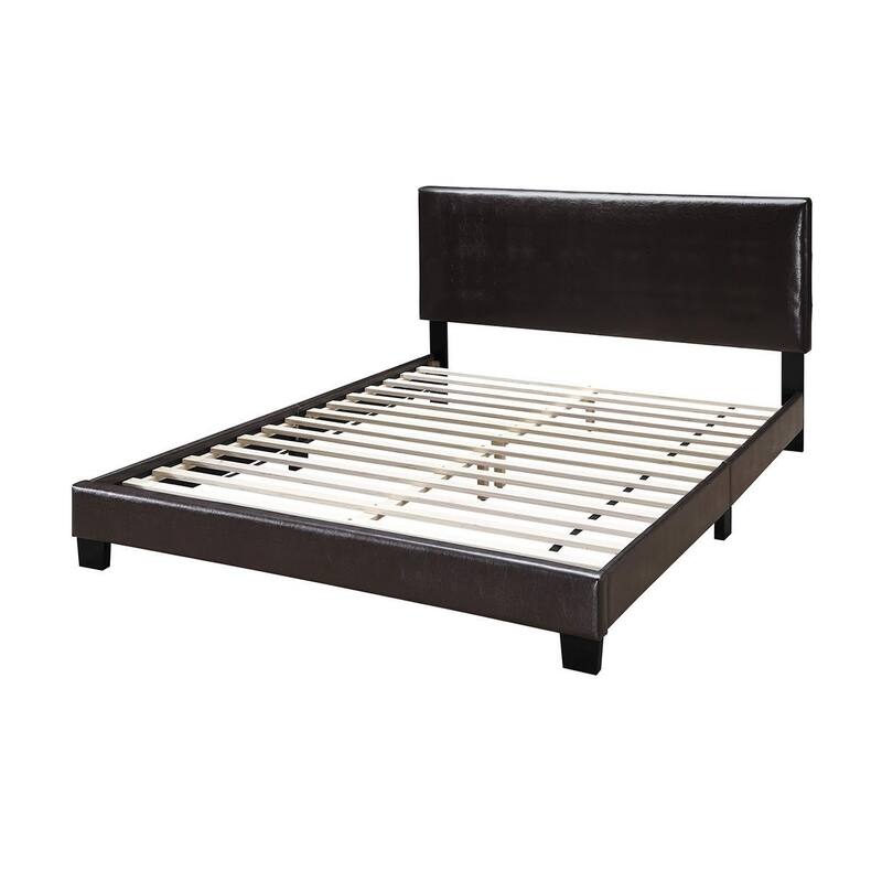 Adjustable Headboard Full Size Faux Leather Upholstered Bed Frame in Espresso Brown