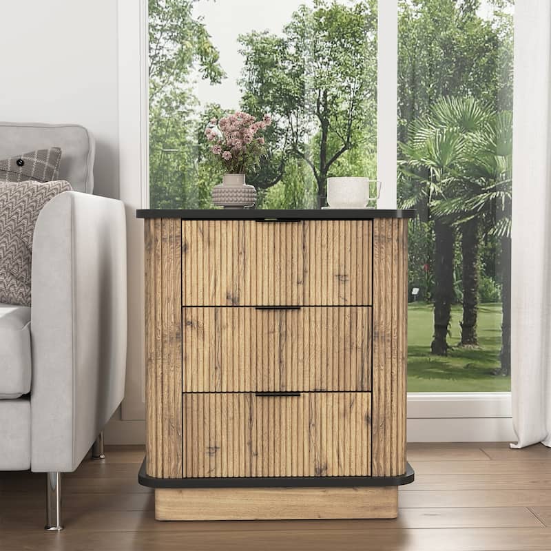 Three-drawer MDF Storage Nightstand, Bedside Cabinet for Bedroom