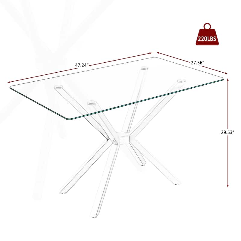 Stylish Rectangular Tempered Glass Dining Table with Sturdy Metal Legs for Dining Room