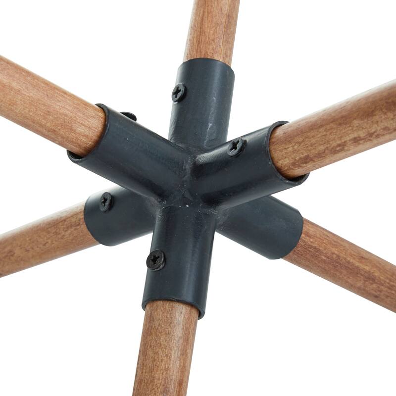 Brown Wood Jack Decorative Sculpture with Black Metal Centers (Set of 2) - 8 x 7 x 6 and 6 x 5 x 4