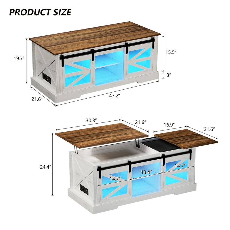 Lift Top Led Coffee Table With Sliding Barn Door