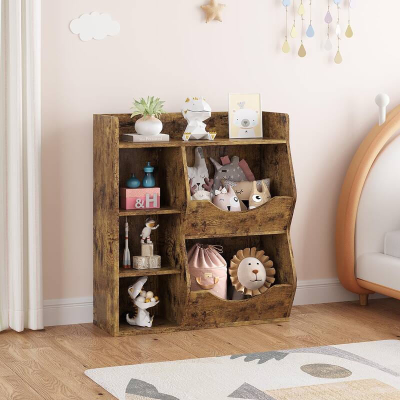 5-Cubby Kids Bookshelf Toy Storage Organizer - 15.1"D x 31.9"W x 36"H - Brown