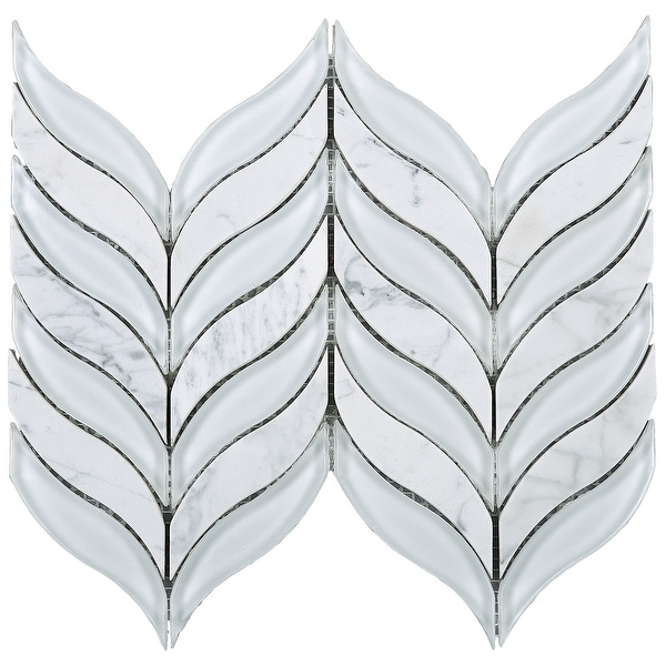 TileGen. Leaf Random Sized Marble Mix Glass Mosaic Tile in White Wall Tile (10 sheets/7sqft.)