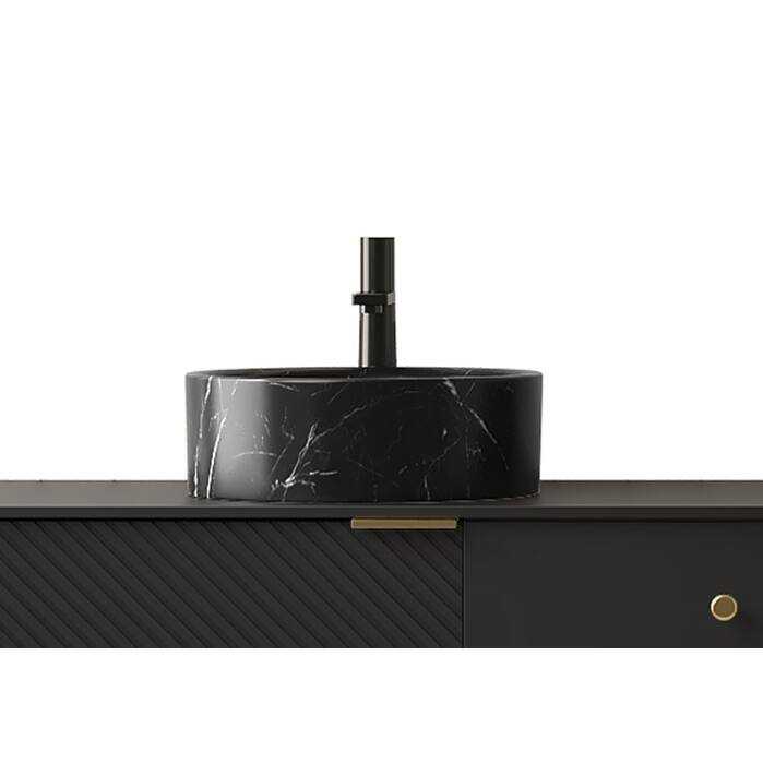 14" Bathroom Round Ceramic Sink with Stone Pattern, No Faucet