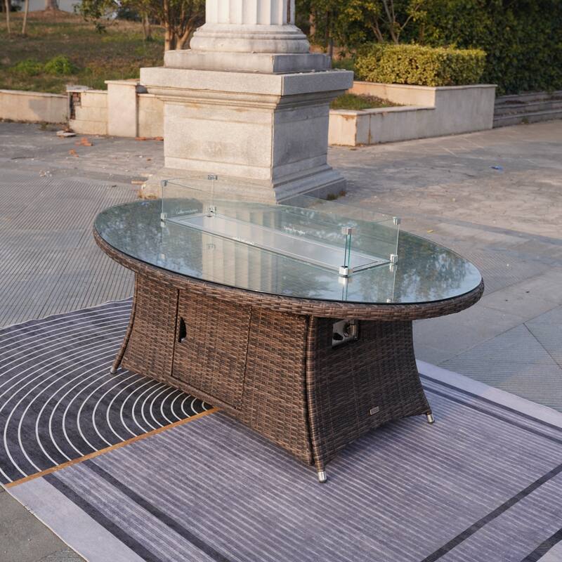 Ellington Outdoor Oval Wicker Firepit Table