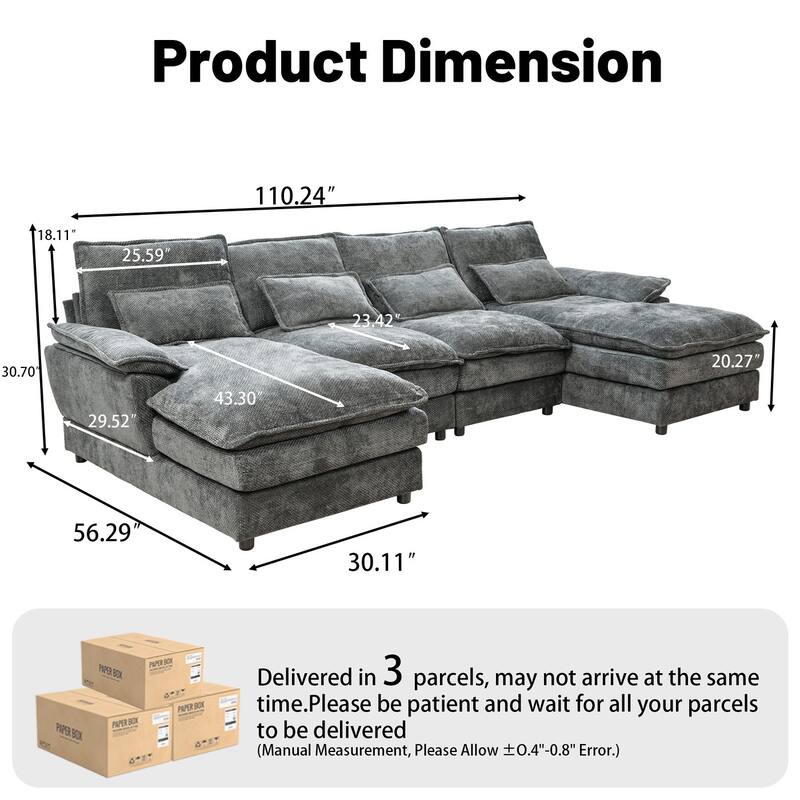 Sofa 110-in Casual Gray 4 -seater Reclining Sectional - 8' x 10'