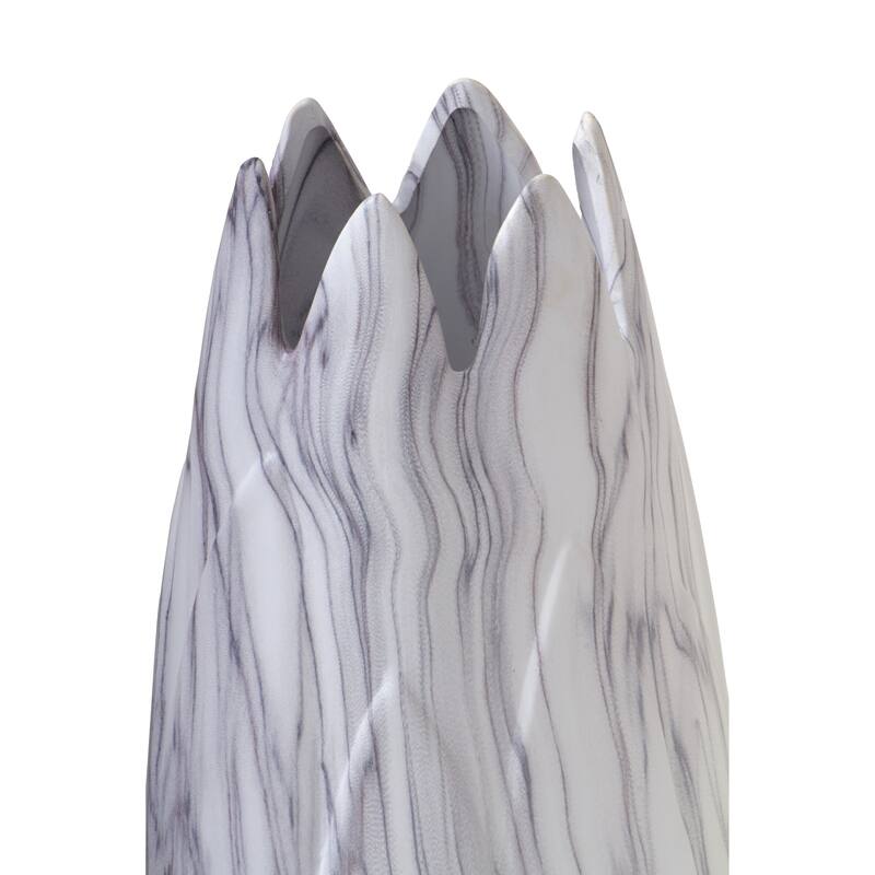 White Ceramic Marbled Decorative Vase with Angled Edge Opening