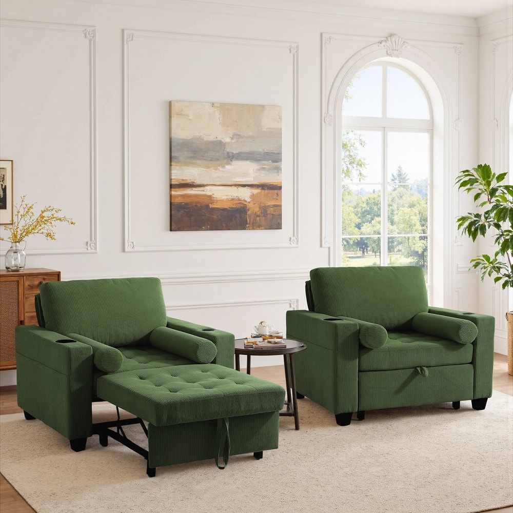 2 Set 3-in-1 Adjustable Recline Convertible Chair Bed Sleeper with USB Port