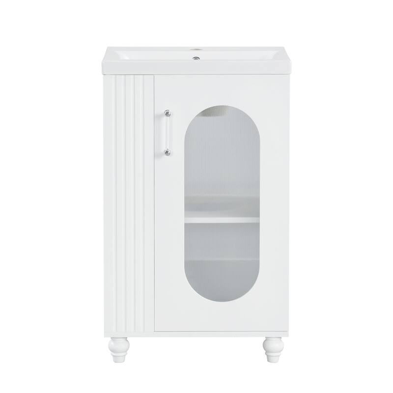 20 inch Freestanding Bathroom Vanity Set in White with Integrated Ceramic Sink