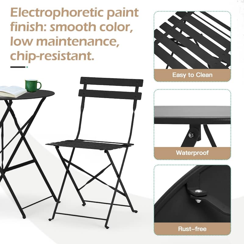 EROMMY 3-Piece Bistro Set Outdoor Patio Furniture, Foldable Garden Table and Chairs, Rust-Resistant, Lightweight for Balcony