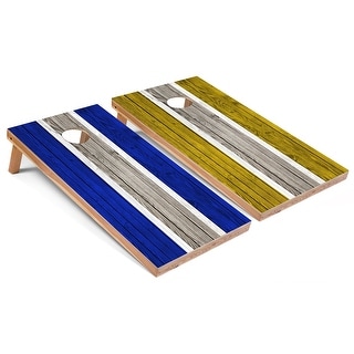 Solid Wood Cornhole Boards - Royal and Yellow Stripes Design