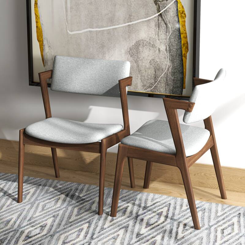 Renaud Mid-Century Modern Fabric Dining Chair in Grey (Set of 2)