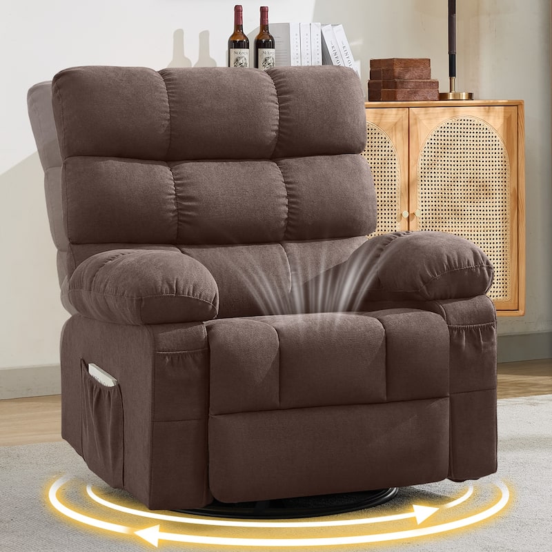 Swivel Rocker Recliner Chair 360° Manual with Side Pockets for Adults - Brown