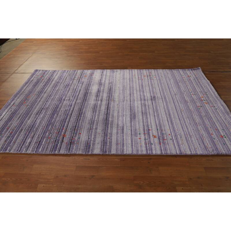 Hand Knotted Oriental 100% Wool Carpet Tribal Stripe Purples Gabbeh Area Rug - 8' 3'' X 5' 2''