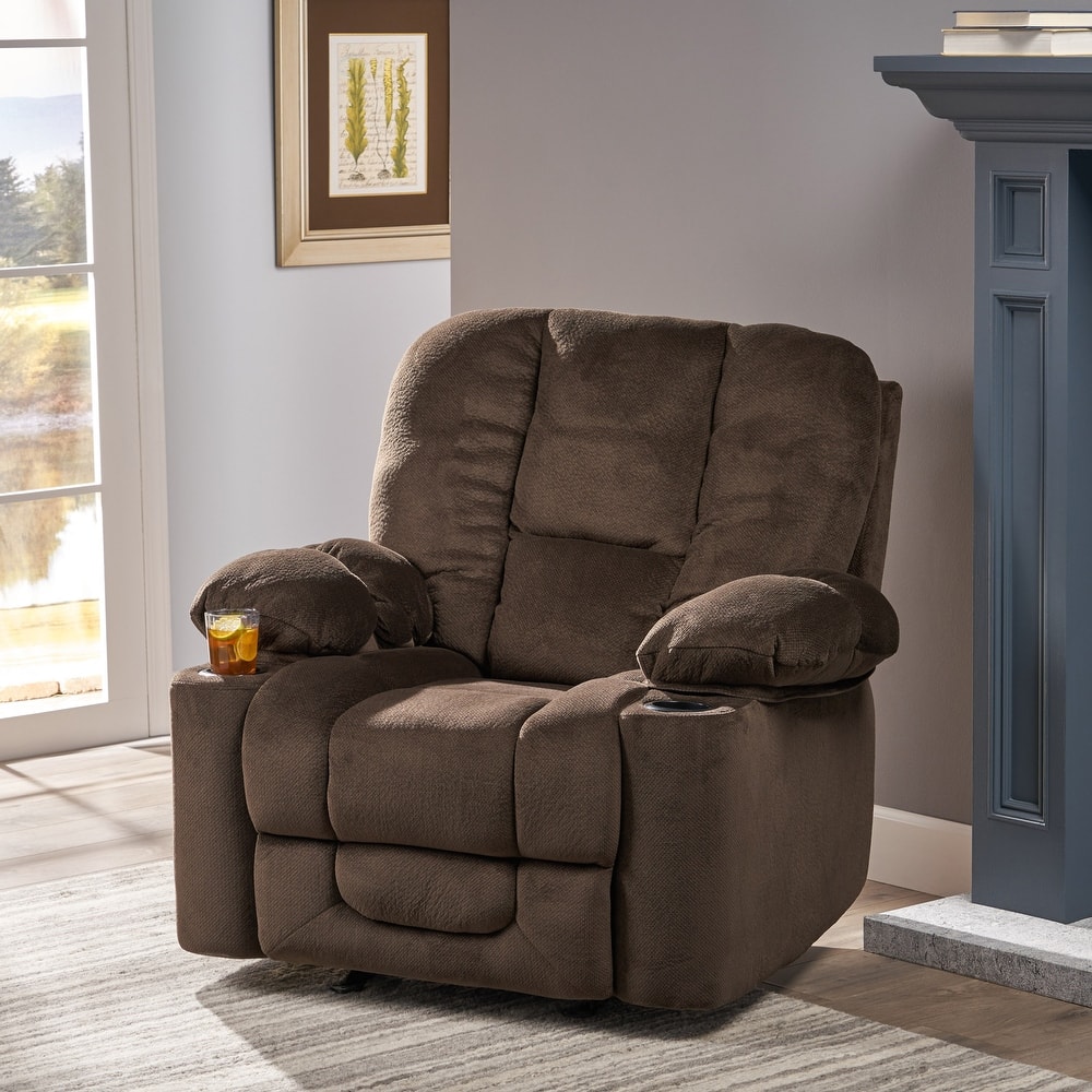 Elegant Fabric Manual Recliner with Dual Cup Holders and Generous Dimensions for Maximum Comfort
