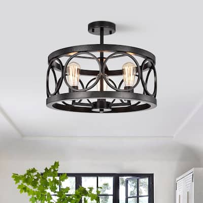 Brayden Smith Steel 3-Light Metal Drum Semi-Flush Mount