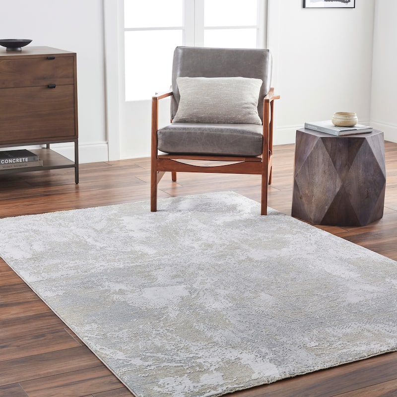 Myrtlle Abstract Swirl Area Rug - 5'3" Round - Grey/Beige