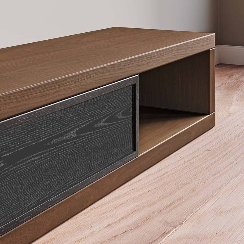 Modern Extendable TV Stand, Solid Wood Media Console for Up to 100 Inch TV with 3 Drawers, Fully-Assembled, Walnut Veneer