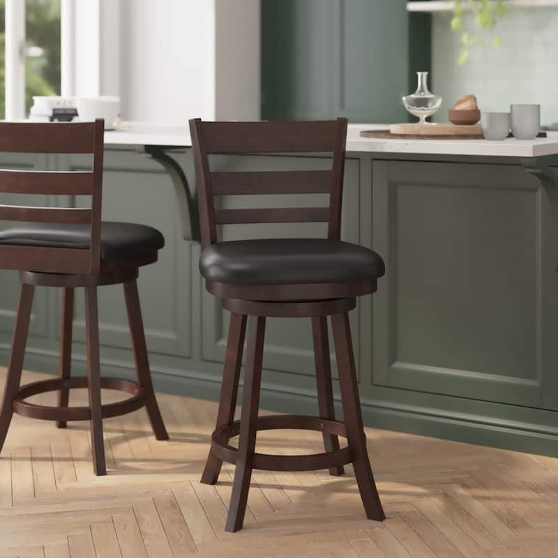Upholstered Commercial Wooden Swivel Counter Stool - Espresso/Black