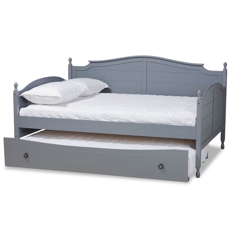 Mara Cottage Farmhouse Full Size Daybed with Roll-out Trundle Bed