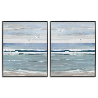 Stupell Seagulls over Beach Waves 2 Piece Framed Giclee Art Set Design ...