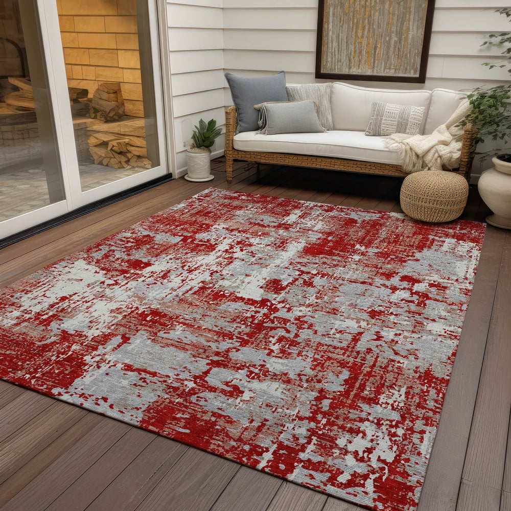 Machine Washable Indoor/ Outdoor Abstract Chantille Rug