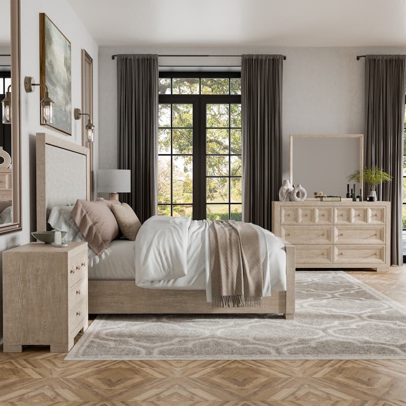 Furniture of America Durem II Modern 4-Piece Solid Wood Panel Bedroom Set - Tawny - Queen