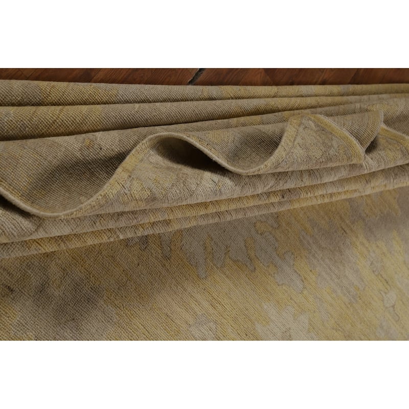 Vegetable Dye Oushak Turkish Area Rug Handmade Yellow Wool Carpet - 8'3" x 9'10"
