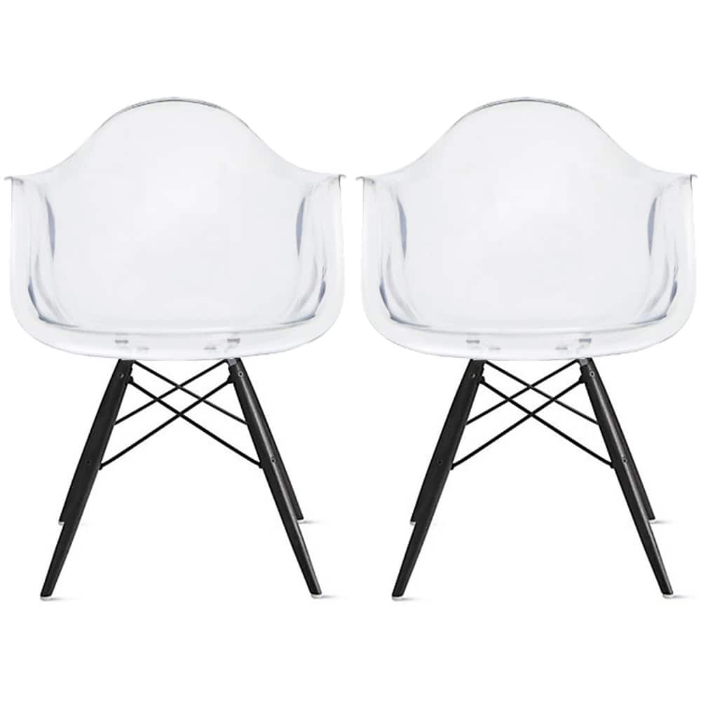 Set of 2 Molded Shell Eiffel Dining Arm Chairs - Mid-Century Modern Accent Chairs with Wood Legs